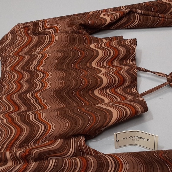 No Comment Bohemian 70's Vibe Cropped Wrap Around Waist Tie Long Sleeve Rust Top - Picture 6 of 8